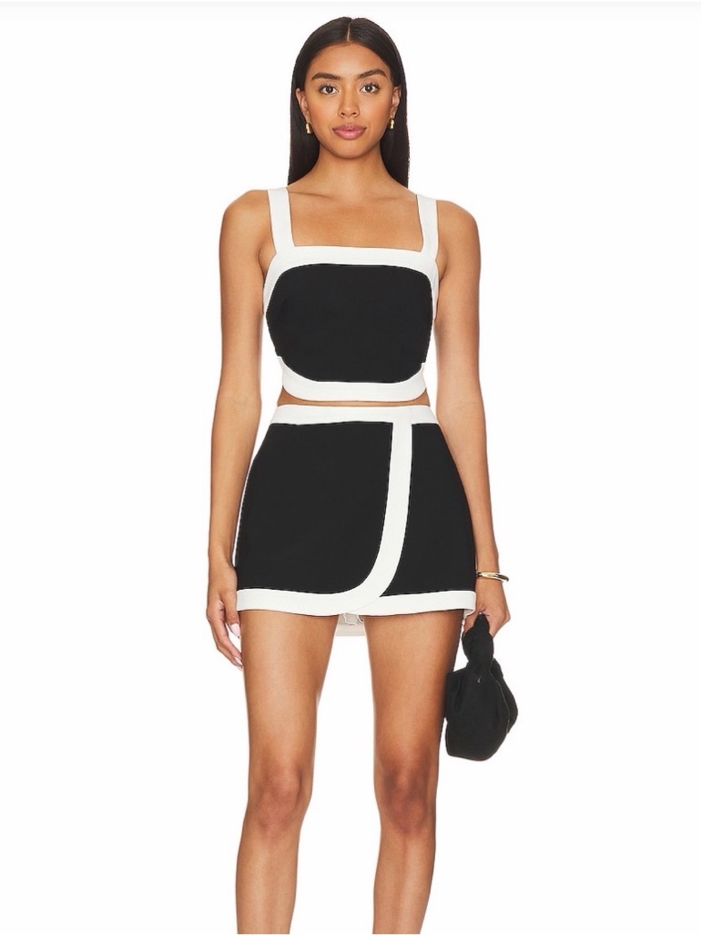 Amanda Uprichard Black and White Two-Piece Crop Top & Mini Skirt Set